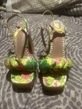 Betsey Johnson Neon Green Floral Platform Heels